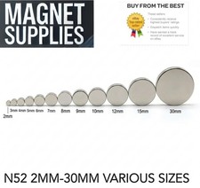 N52 Strong Fasteners  - Neodymium - Various Size 2-30mm disc round small