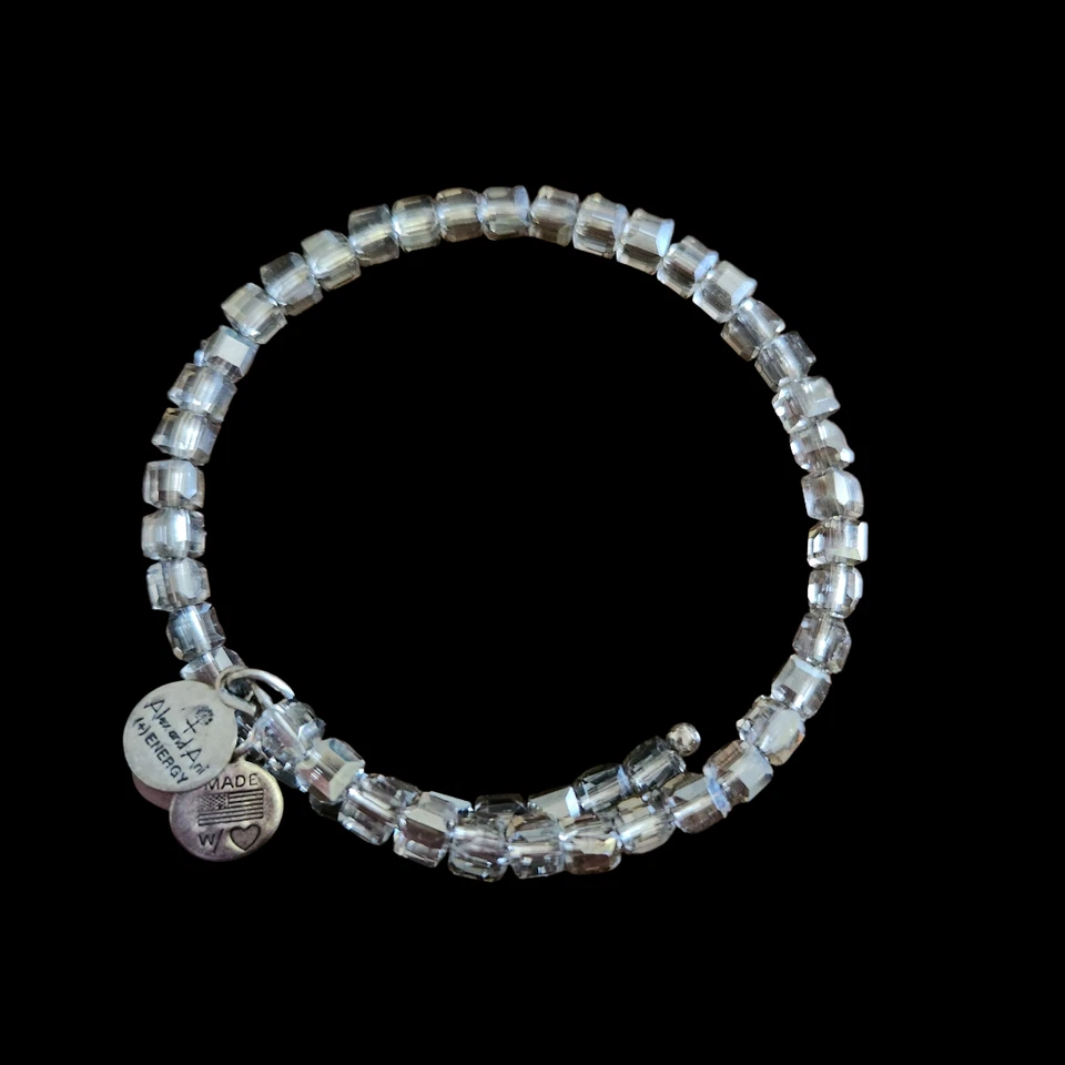 Pulsera Alex and Ani Vintage 66 Gris Vidrio Cuentas Plata Envolvente Foto 2 de 2
