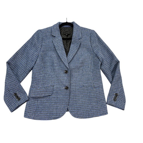 Talbots Aberdeen Blazer Womens 12 Blue Excellent Houndstooth Wool Blend Jacket