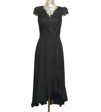Review Womens Long Black Lace Chiffon Evening Ruffle Dress Sz 8 VGC