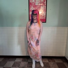 Vintage Pastel Pink Purple Floral Fairycore Sleeveless Maxi Dress Womens Size 12