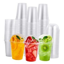 200 PACK 12oz Clear Plastic Cups, Disposable 12oz Plastic Cups with Dome Lid