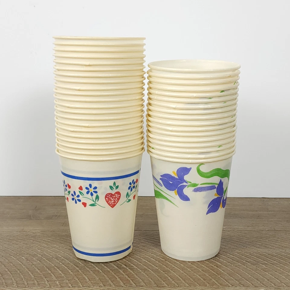 38 tazas de papel vintage Dixie 9 oz lirios azules corazones y flores Foto 2 de 4