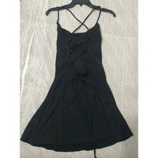 Lace Back Sleeveless Lace Up Back Mini Dress Black Small Y2K Sexy