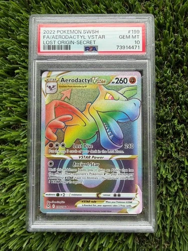 2022 Pokemon SWSH Lost Origin Aerodactyl VSTAR #199/196 Secret Rare PSA 10