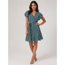 Diane von Furstenberg Avaya Wrap Dress Womens S Blue Geometric Silk Mod Chic