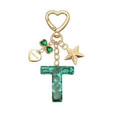 Cute Initial Letter Keychain, Letter T Keychains for Women Girls Bling Green