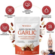 Resilia Garlic Extract 600mg Softgels 60 Count Odorless Aged Garlic Extra - US
