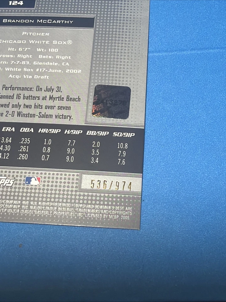 Bowman's Best 2005 - Brandon McCarthy #124/974 (AU, RC) Foto 3 de 3