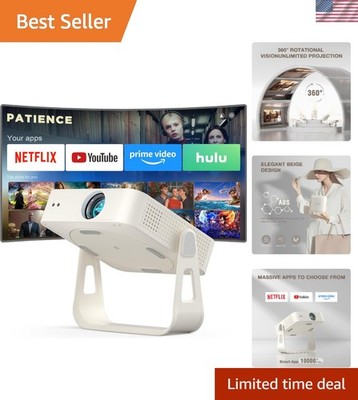 Officially-Licensed App & Auto Focus]White Smart Mini Projector with WiFi and...