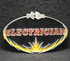 WE11146 REALLY NICE VINTAGE 1970s  ELECTRICIAN  OCCUPATION PEWTER BELT BUCKLE