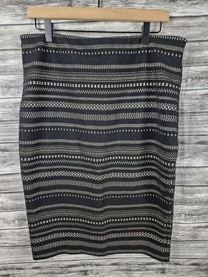 EXPRESS Women's L Black Stripe Metallic Gold Pencil Stretch Career Skirt