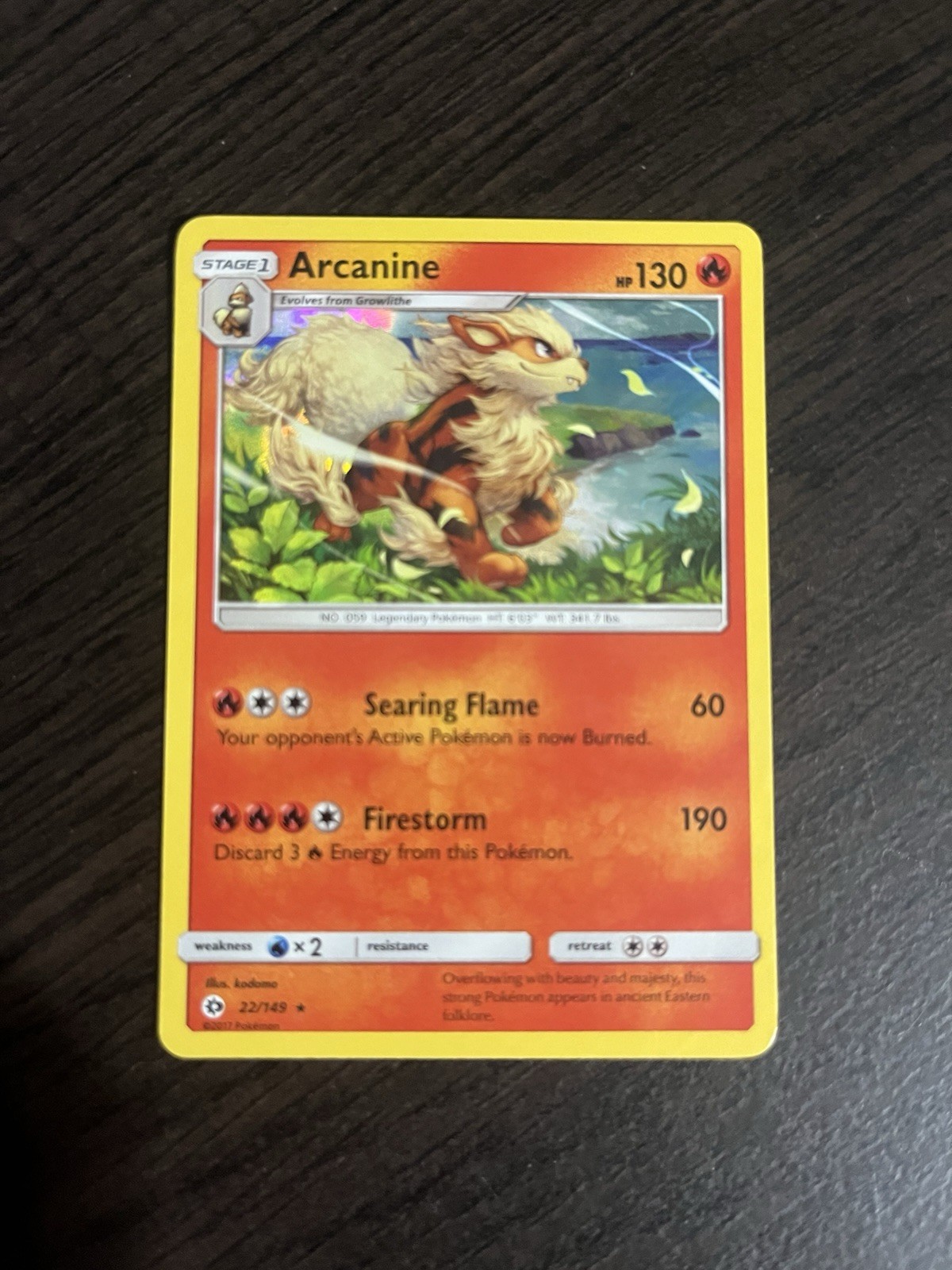 Pokémon TCG Arcanine Holo Rare Card 22/149 Sun and Moon Base Set