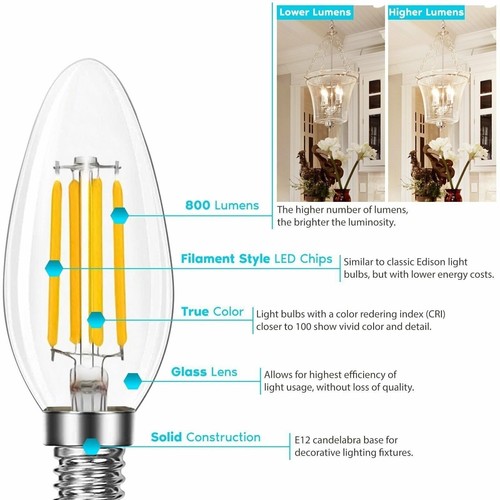 Luxrite Candelabra LED Light Bulbs 100W Equivalent 3000K B11 E12 Base 12-Pack - Picture 3 of 7