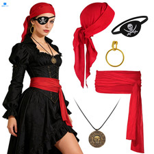Pirate Accessories Costume Set for Women Men Head Scarf Sash Belt Large, Red