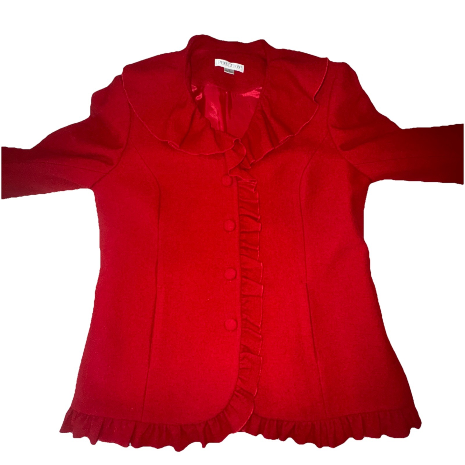 Pendleton Women's Medium Red Ruffle Wool Blazer J… - image 3