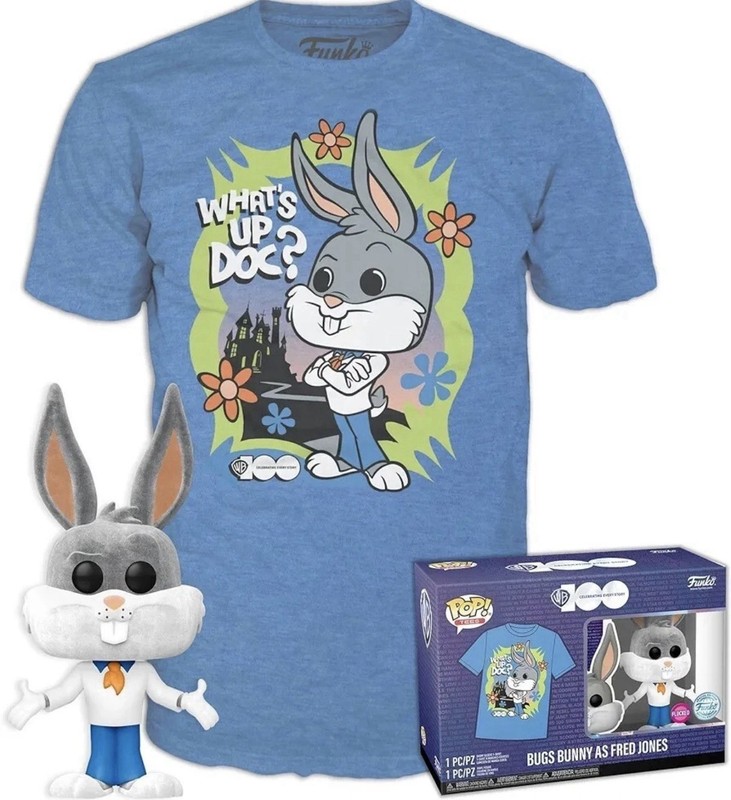 Funko POP Tee T-Shirt Disney Medium Blue 100 Bugs Bunny as Fred Jones with Box