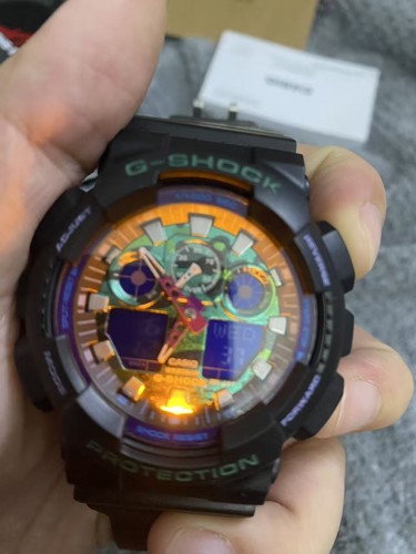 Casio G-SHOCK GA-100 Analogue/Digital 200m Black/Purple Resin w/Box Papers