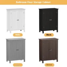 Bathroom Floor Storage Cabinet w/Doors & Adjustable Shelf Wood Organizer Cabinet