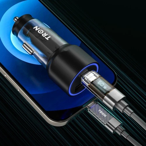 TRON 43W Dual Port Transparent Car Charger, USB-C  + A Fast Charger for 12V/24V image 3