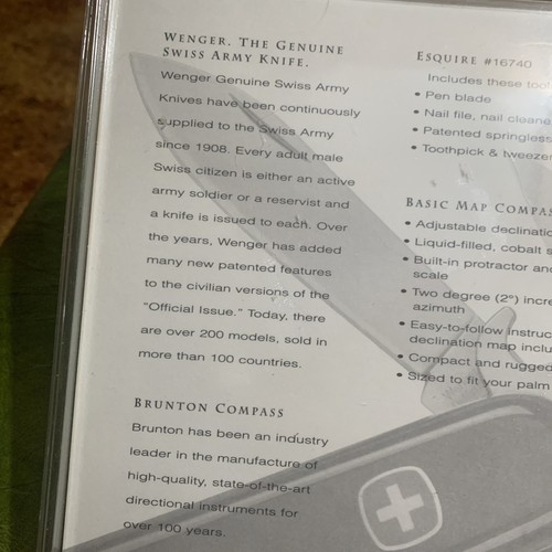 Wenger Esquire Genuine Swiss Army Knife Brunton Compass Switzerland Gift Set - Picture 6 of 9