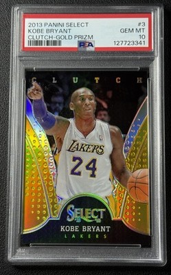 JERSEY # 8/10 KOBE BRYANT PSA 10 2013 PANINI SELECT #3 CLUTCH GOLD PRIZM POP 2