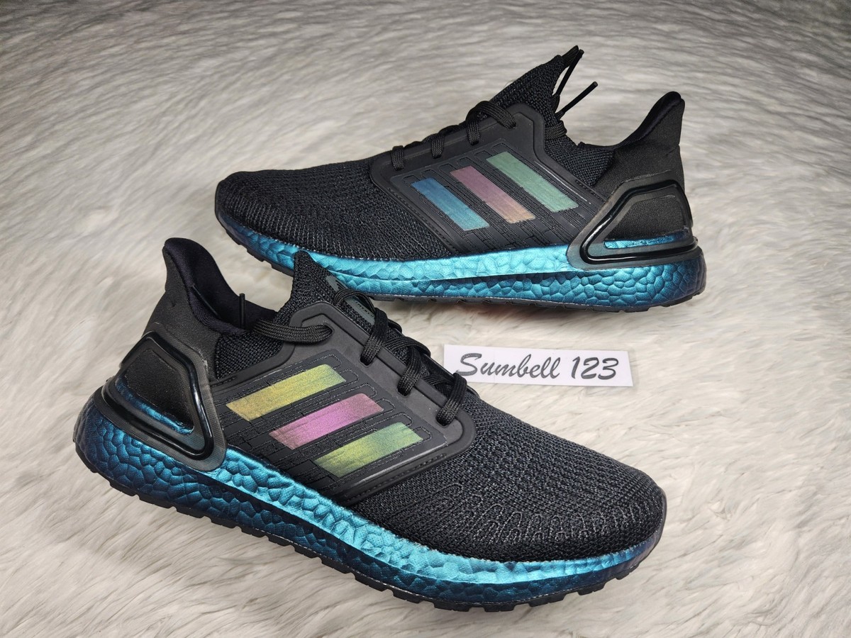 Adidas UltraBoost 20 Black Signal Cyan Blue Running Shoe Men  display picture 1