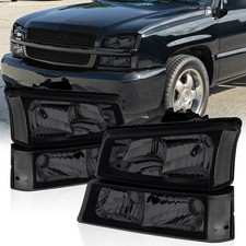 Pair Smoke Headlights Front Lamp For 2003-2006 Chevy Silverado 1500 2500 Hd 3500