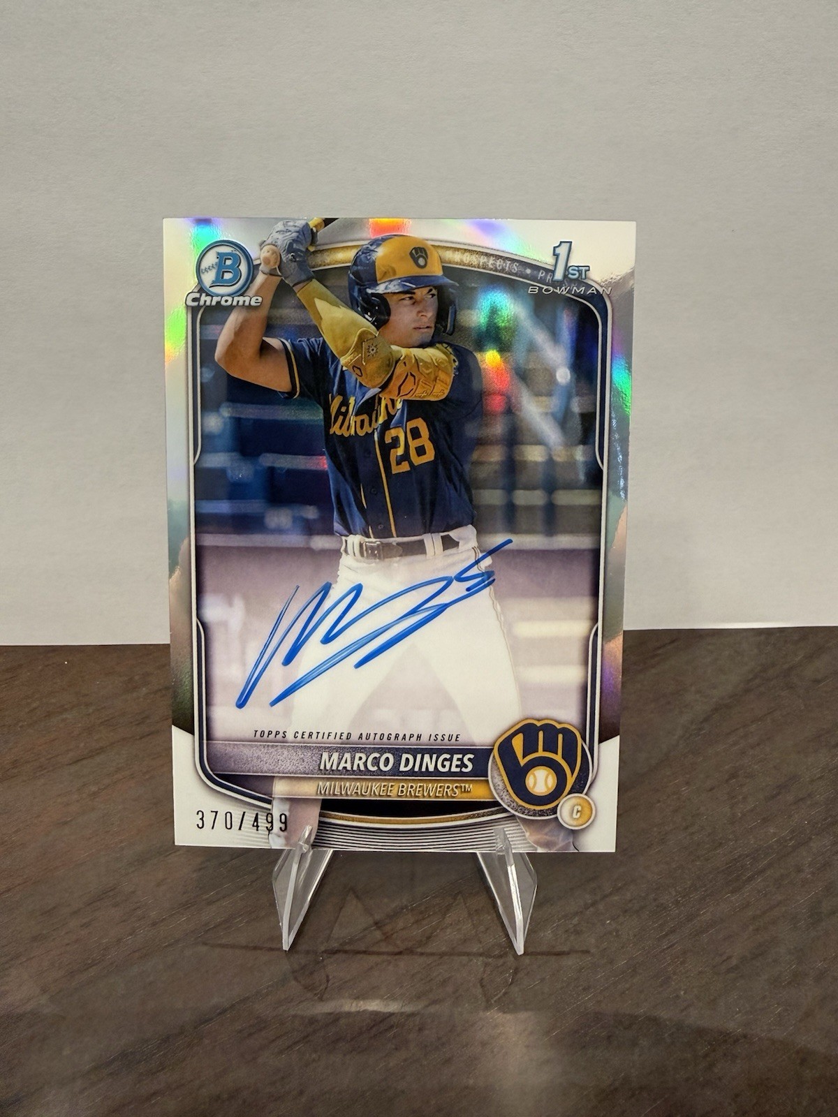 2025 Bowman Chrome Prospects Marco Dinges 1st Auto Refractor /499 CPA-MD Brewers
