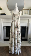 Express Maxi Dress Sz L Tiered Floral Shirred Empire Waist New!!