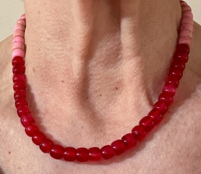 Allie+Bess Red/Pink Pull-String Necklace