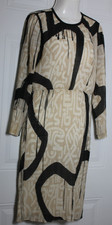 Max Mara Vintage Accordion Midi Dress Abstract Print Chic Luxury Neutral Size 2