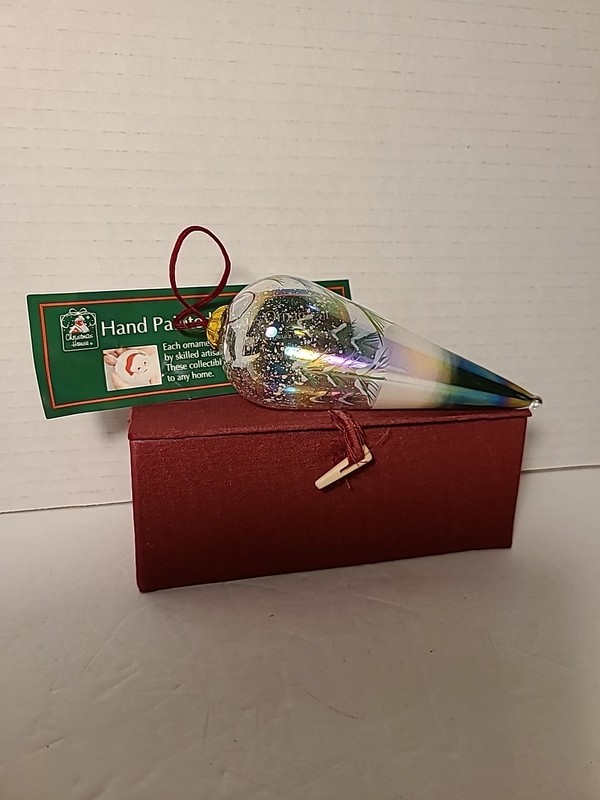 Christmas House Hand Painted Teardrop Glass Ornament Winter Forest Snow Scene 
