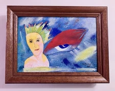 One Wing - Mixed Media Collage Painting On Canvas / Paper Surrealism Art 5" x 7"