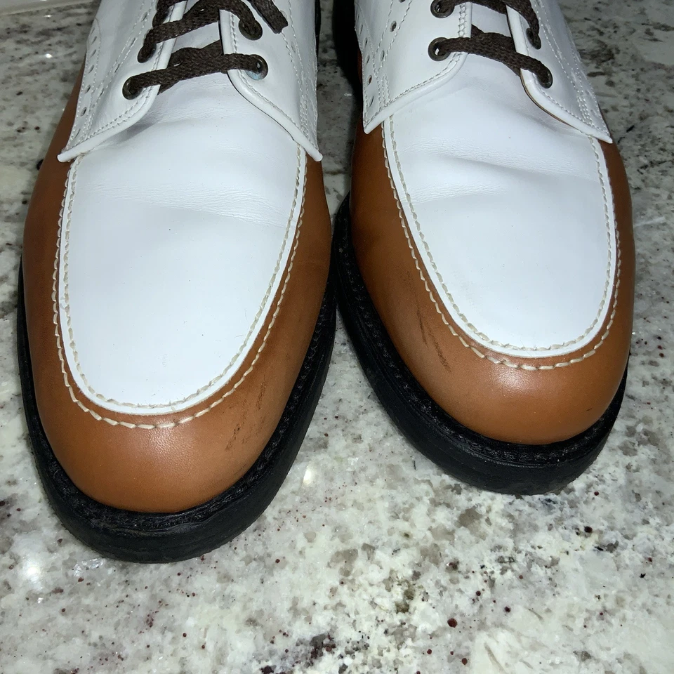 Allen Edmonds Devonshire Leather Golf Shoes 11 D Tan White Lace Up USA - Image 2 of 4