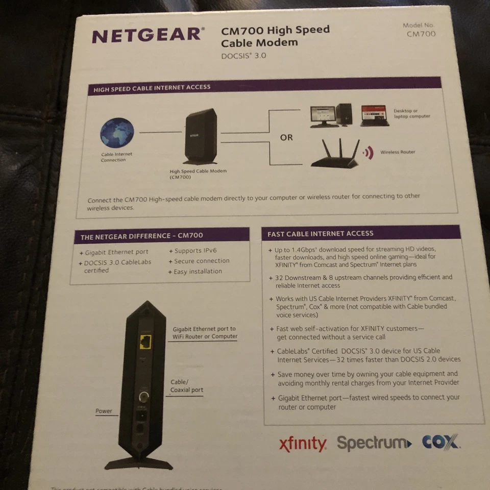 NETGEAR CM700-100NAS High SpeedCable Modem (open Box, Tested) - Image 3 of 4