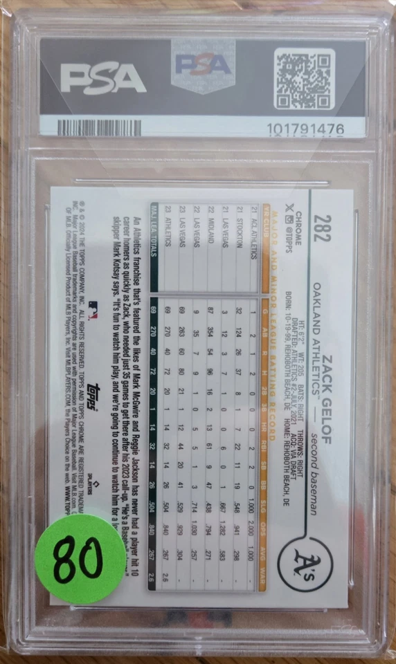 2024 Topps Chrome - Zack Gelof #282 Green RayWave Refractor /99 (RC) PSA 10 - Image 2 of 2