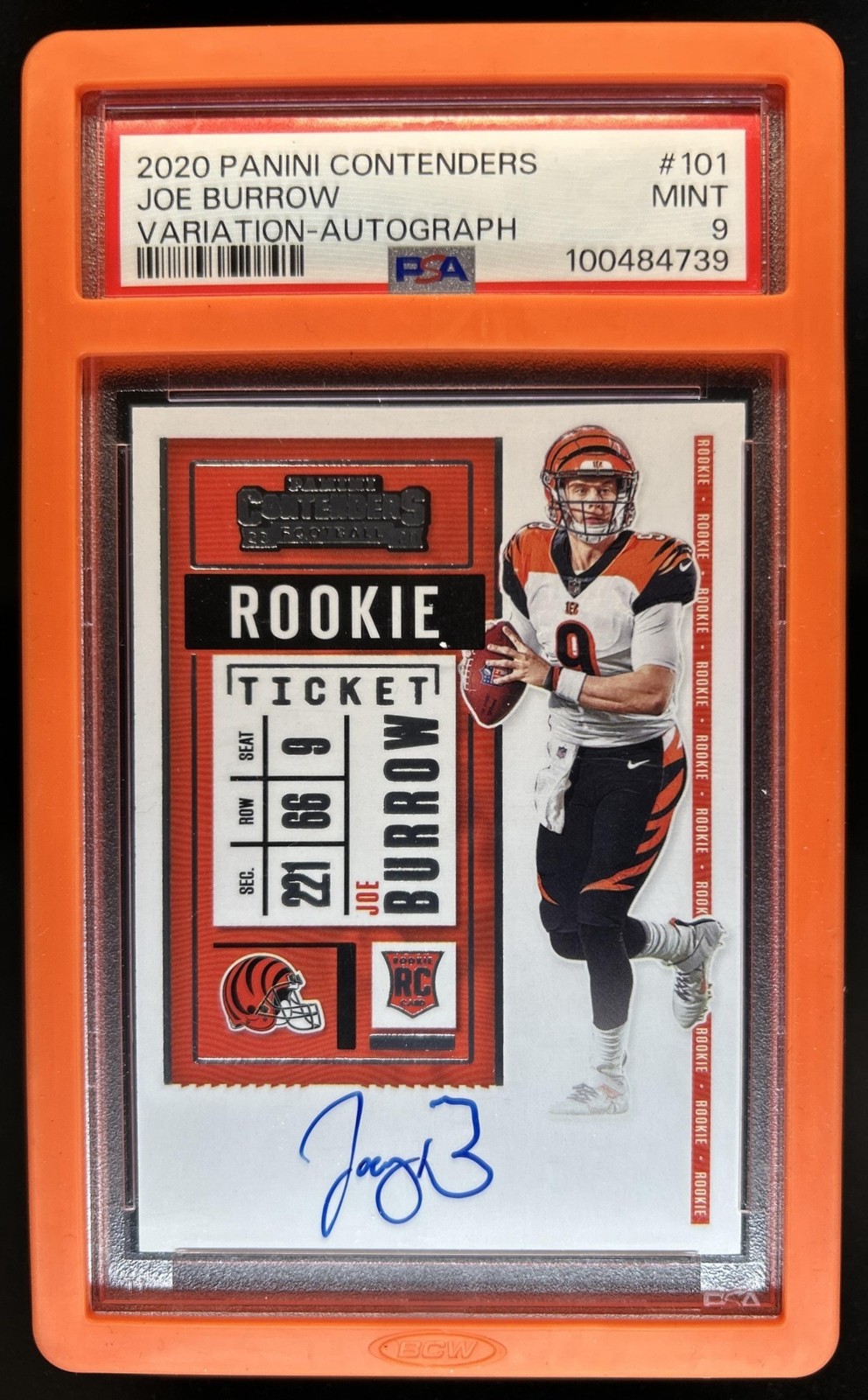 2020 Panini Contenders Joe Burrow RC Rookie Auto Autograph #101b Bengals PSA 9