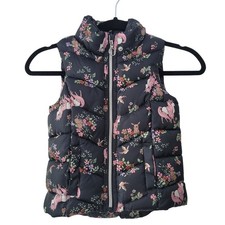 H M Size 4-6YO Navy Unicorn Woodland Puffer Vest Toddler Girl Fall Cute