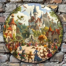 Fairy Tale Castle Celebration Round Metal Wall Art Glossy