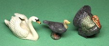 3 Tierfiguren von Lineol: Schwan, Truthenne und Truthahn, Masse, 1950/60er Jahre