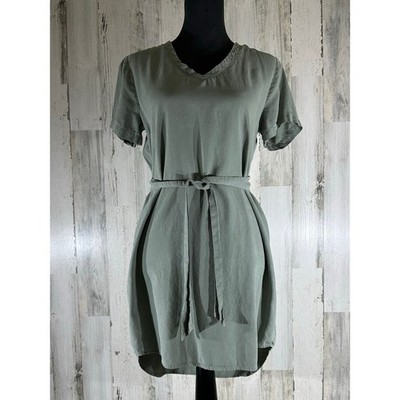 Cloth & Stone Anthropologie Dress Size Small Moss Green Smocked Tie Waist