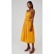 En Saison Haley Midi Dress Ida Small Golden Yellow Smocked Bodice Tie Straps
