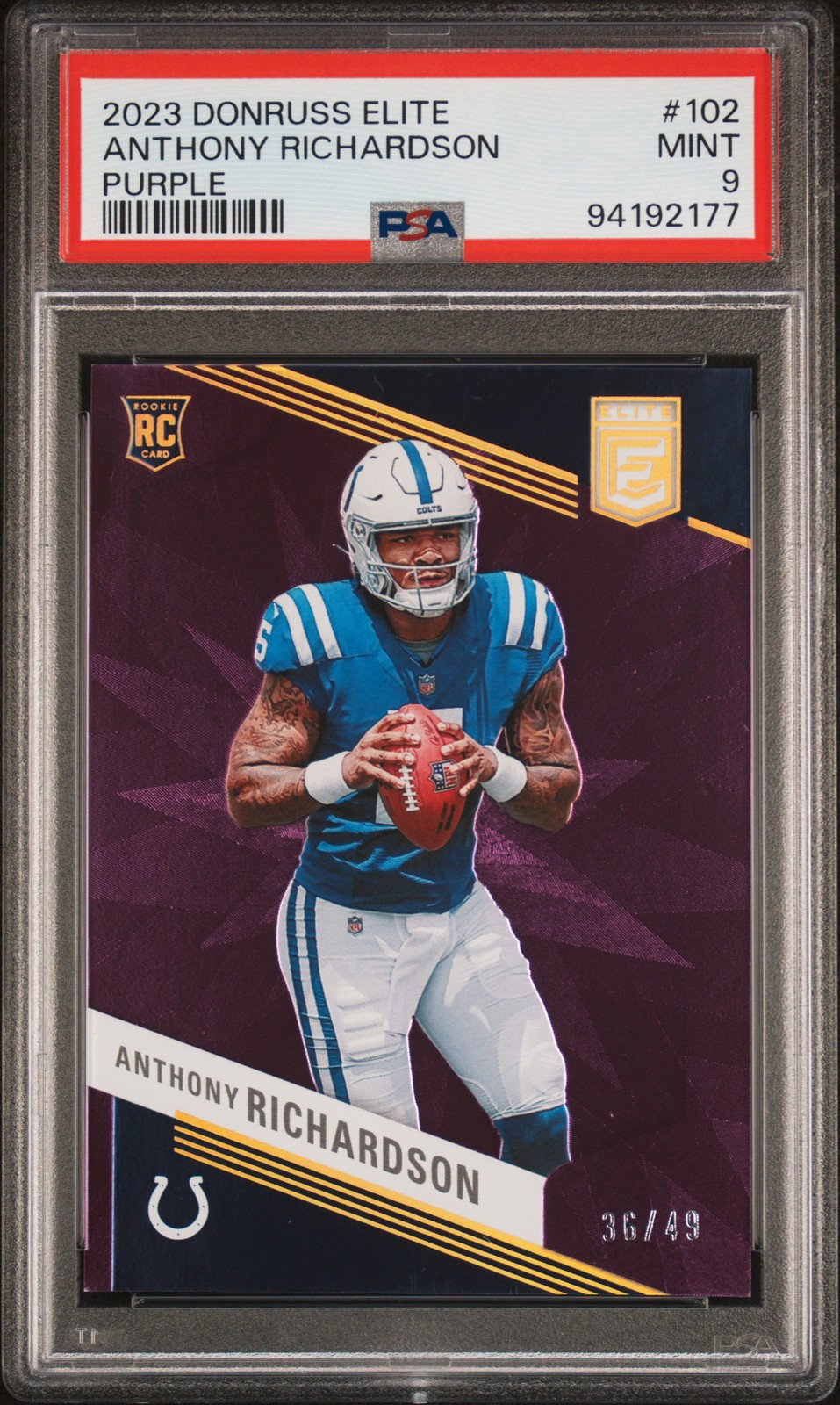 2023 PANINI DONRUSS ELITE PURPLE #102 ANTHONY RICHARDSON 36/49 PSA 9