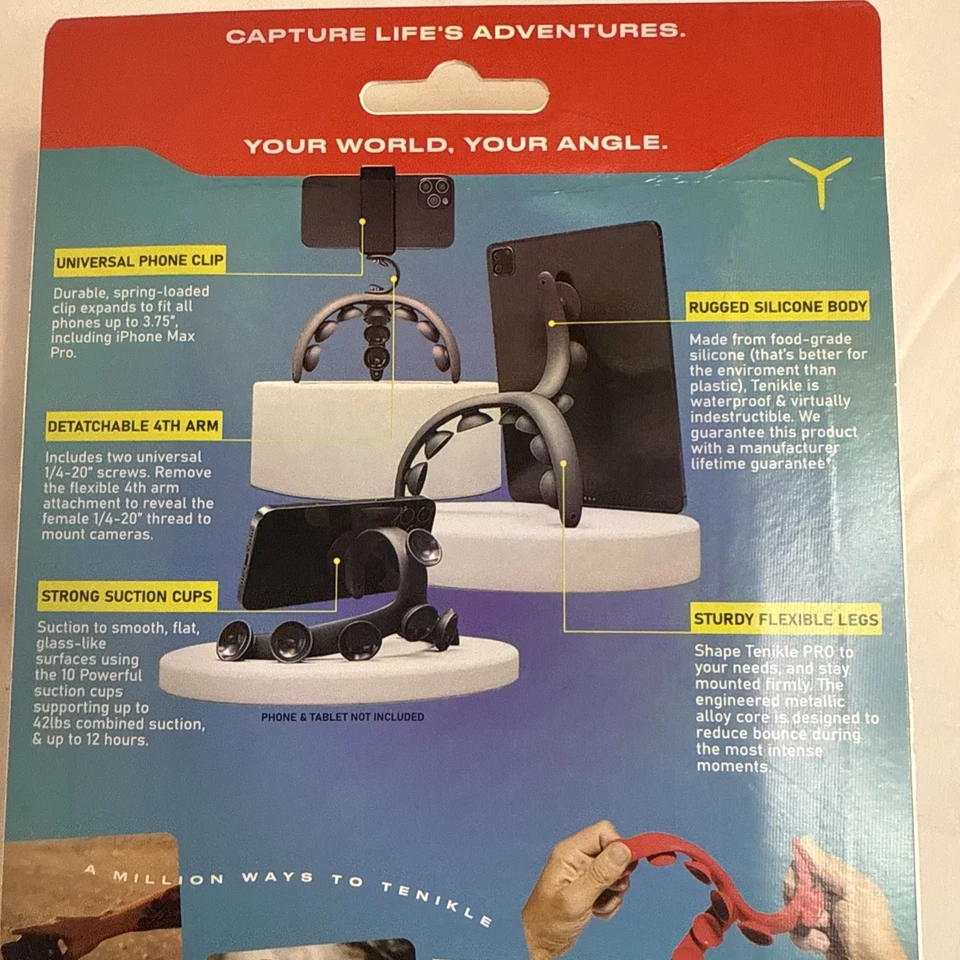 Tenikle Pro Tripod Bendable Flexible Suction Cup Phone and Camera Mount Red - Image 3 of 4