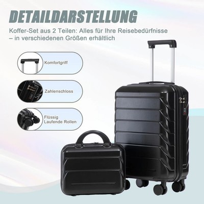  2-Piece ABS Luggage Set: 19'' Cabin Carry-On Suitcase + 14'' Vanity Case with Com