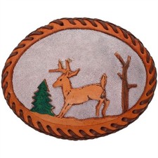 Deer Hunter Hunting Western Buck Stag Archery Leather 1990s Vintage Belt Buckle