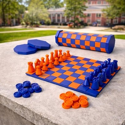 3D Printed Chess Set Strategy Game Orange Blue University Colors Student Alumni