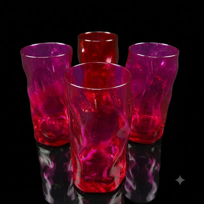 4 original ''Sorgente'' Gläser von Bormioli Rocco Italien pink rot Trinkgläser