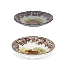 Woodland Ceramic Cereal Bowls & Tea Saucers Rabbit Scene Small Round Dishes